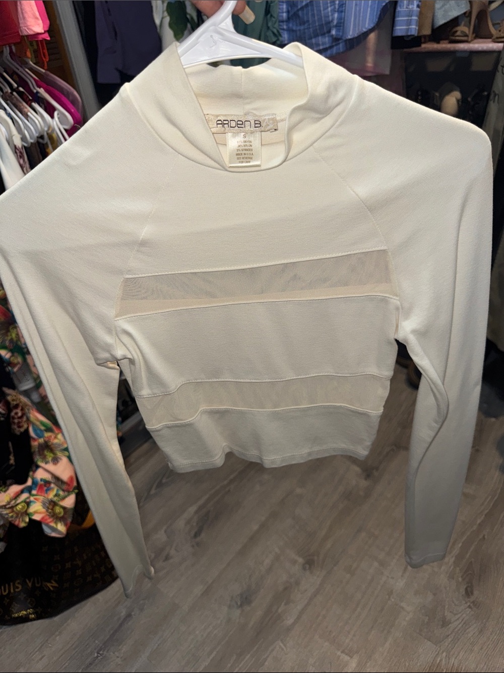 Arden B White Long-Sleeve Mesh Insert Top